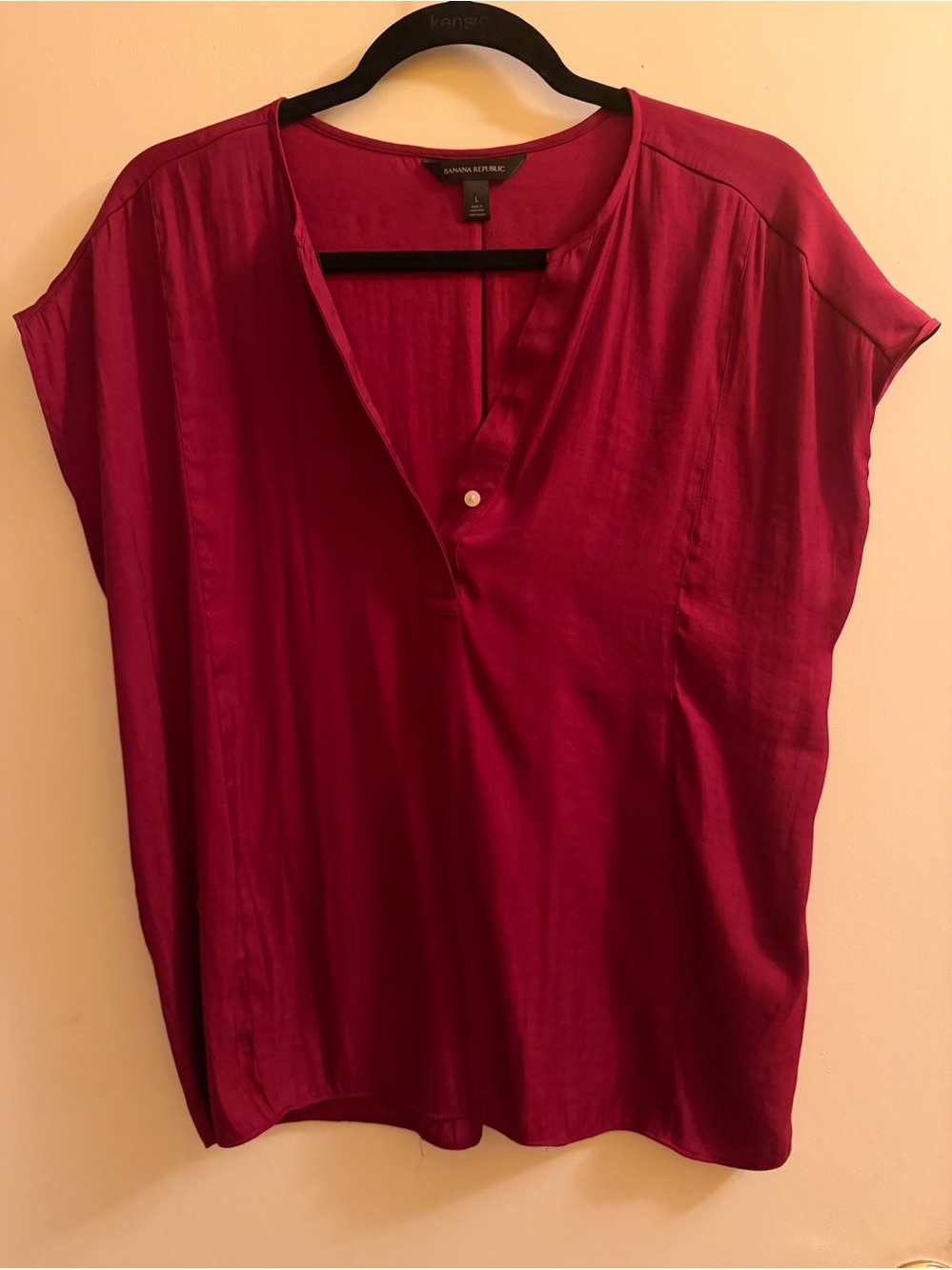 Banana Republic Women's Magenta Short-Sleeve V-Neck Blouse